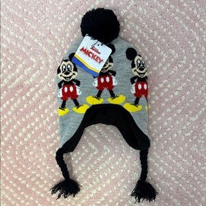 Disney Mickey Mouse Gray Knit Hat with Black Pom Pom